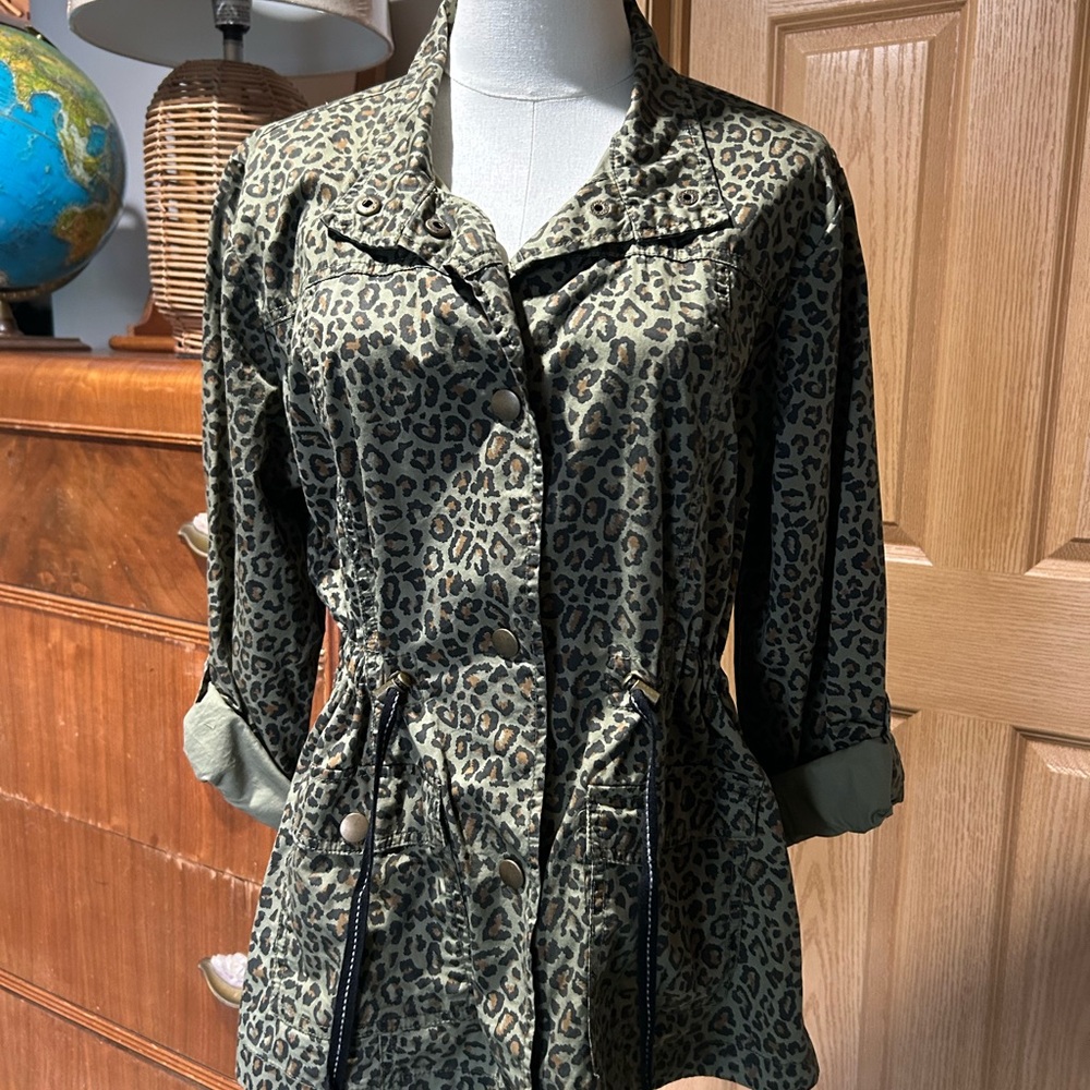 Maurices Olive Leopard Print Utility Jacket
